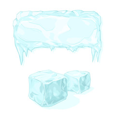 Obraz premium Vector illustration of an Ice blocks and ice cubes. Frozen water Icons depicting the freezing cold or winter.