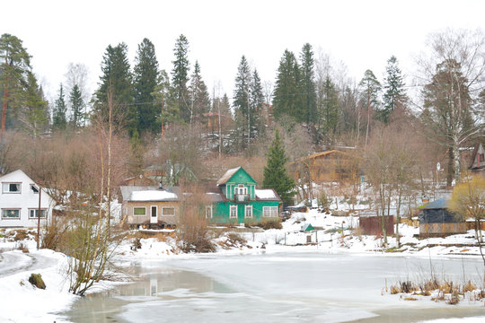 Winter view of russian village.