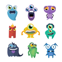 Fotobehang Cute monsters vector set in cartoon style. Alien cartoon character, creature collection fun illustration © K3Star