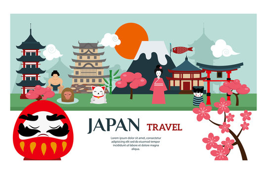 Japan landmark travel vector poster