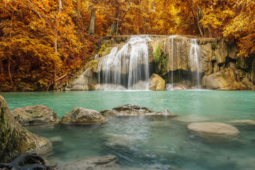 Waterfall Erawan beautiful ,with in autumn of forest