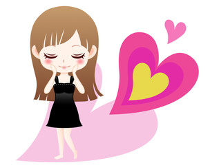 かわいい女の子のキャラクターイラストとハート