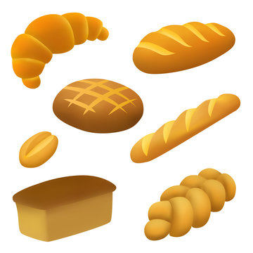 Bread food set isolated illustration vector