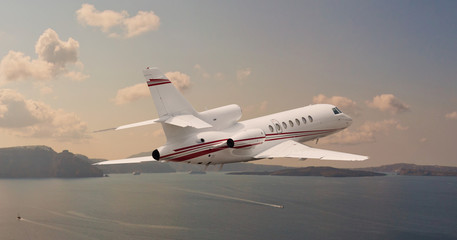 Fototapeta na wymiar Rear view of a private jet in midair
