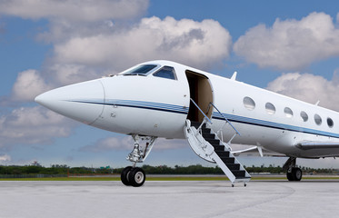 Close view of the front of a private jet