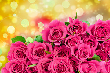 Bouquet of roses on golden background