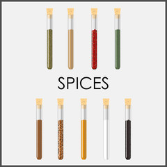 spices in glass tubes collection.