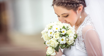 Happy wedding girl in white dress