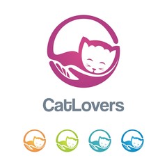 Cat Lover Logo - Cat Logo - Hugging Cats Illustration 