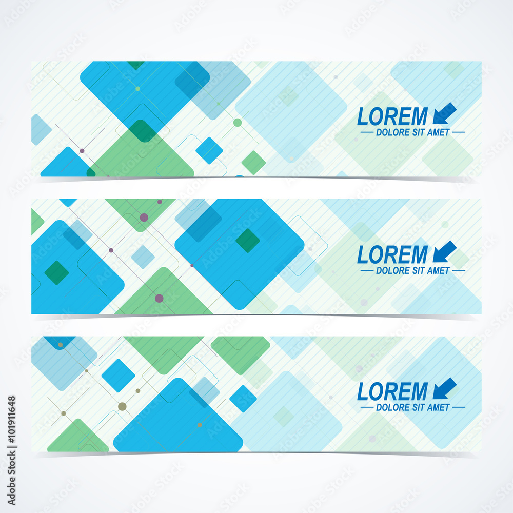 Poster set of vector horizontal banners. background with colorful scuares . modern design