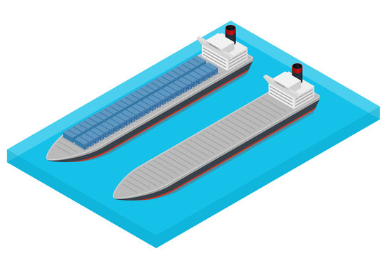 Vector isometric container ship at sea