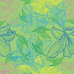 Fototapeta premium Vector seamless floral pattern, freehand drawing - tree from flowers and leafs