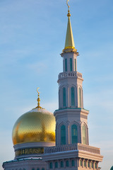Fototapeta na wymiar Cathedral Mosque in Moscow against the sky