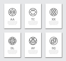 Vector modern vintage cards. Abstract shapes for monogram, logo, label, banner, insignia, tag, brand design.