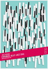 Jazz music festival, poster background template with piano keys illustration. Vector design.