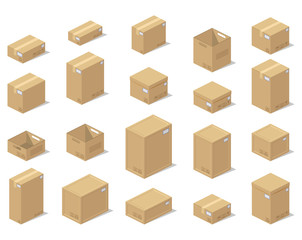Fototapeta premium Icons 3d boxes, realistic style of vector graphics, an isometric view.
