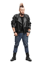Male punk in a leather jacket and boots