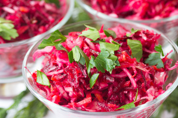 Salad of fresh vegetables - carrot, cabbage and beet