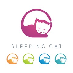 Pet Shop Logo - Sleeping Cat Design Illustration