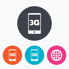 Mobile telecommunications icons. 3G, 4G and 5G.