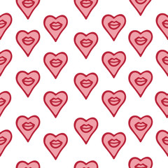 Seamless pattern hand drawn lips and hearts