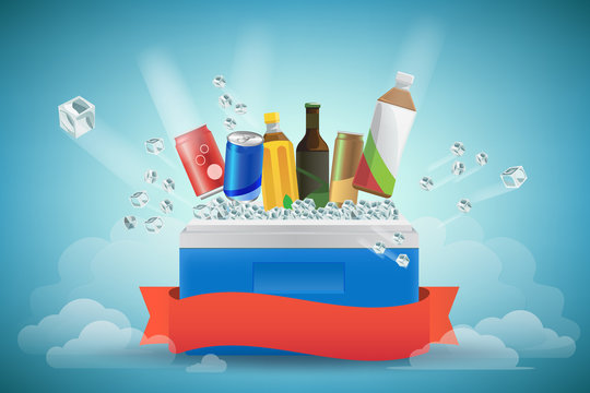 Beverage In Cooler Filled With Ice. Vector Illustration , Graphic Design