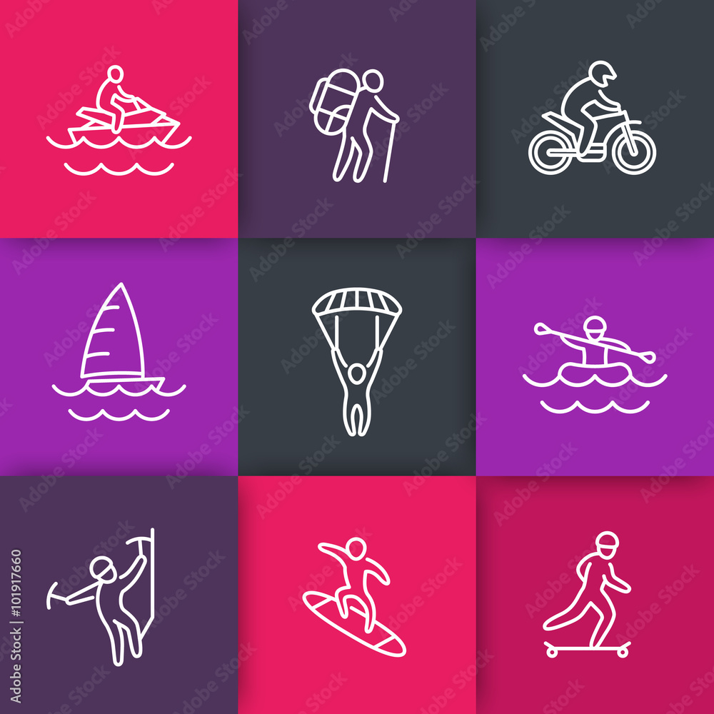 Canvas Prints extreme outdoor activities, active lifestyle line icons, vector illustration