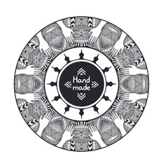 Zen-tangle or  Zend-doodle circle frame from hands black and white