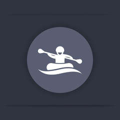 Rafting round flat icon, man in boat, rowing icon, vector illustration