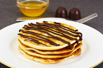 Tasty Pancakes with Chocolate Stack