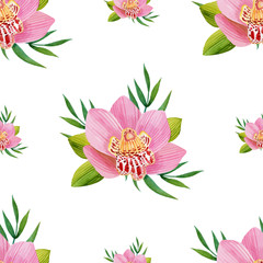 Watercolor seamless pattern of exotic flowers. - 101921093