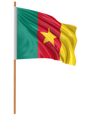 3D Flag of Cameroon with fabric surface texture. White background.