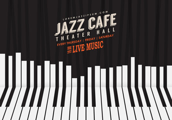 Naklejka premium Jazz music, poster background template. Piano keyboard illustration. Website background, festival event flyer design.