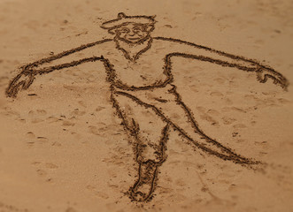 Dibujo de un bailarín vasco en la playa
