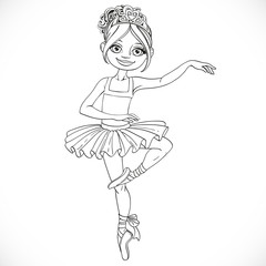 Cute ballerina girl dancing outlined isolated on a white backgro