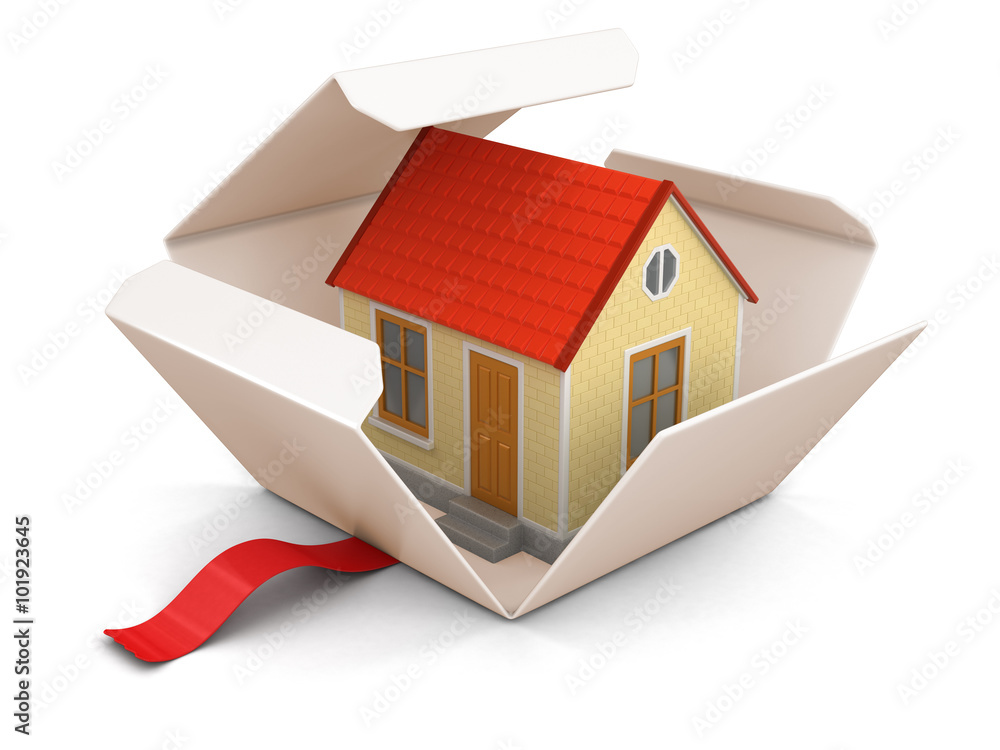 Poster open package with house. image with clipping path