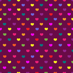 Purple colored hearts textile print seamless pattern