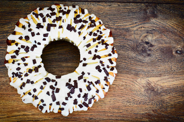 Curd Cake with White Icing and Chocolate