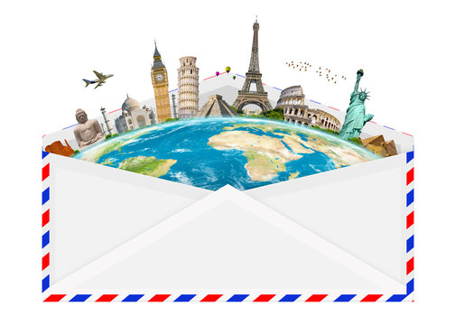 illustration of an envelope full of famous monument