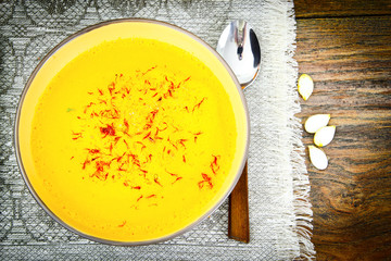 Carrot, Pumpkin Cream Soup with Saffron Diet Food