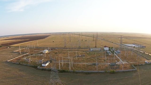 High capacity electrical power station aerial with power poles infrastructure for energy distribution to industrial consumers