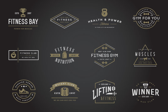 Set of Vector Fitness Aerobics Gym Elements and Fitness Icons Illustration can be used as Logo or Icon in premium quality