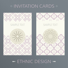 Set of abstract vector cards. Two vector templates with ethnic design. Vector invitation cards. Ethnic cards. Vector cards with design elements.