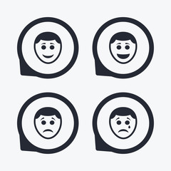 Human smile face icons. Happy, sad, cry.