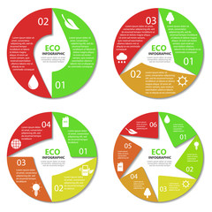 Ecology circle diagram, round infographic. Nature concept with 2, 3, 4, 6 options. Vector EPS10