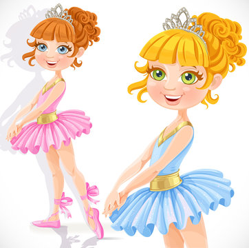 Cute little ballerina girl in tiara isolated on a white backgrou