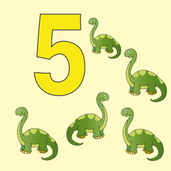 The number 5. Five dinosaurs (Brachiosaurus ).
