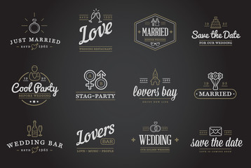 Fototapeta na wymiar Set of Vector Wedding Love Elements Merry Me Illustration can be used as Logo or Icon in premium quality