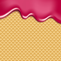 Wafer and flowing white chocolate, cream or yogurt - vector background.