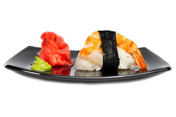 traditional fresh japanese sushi rolls on a white